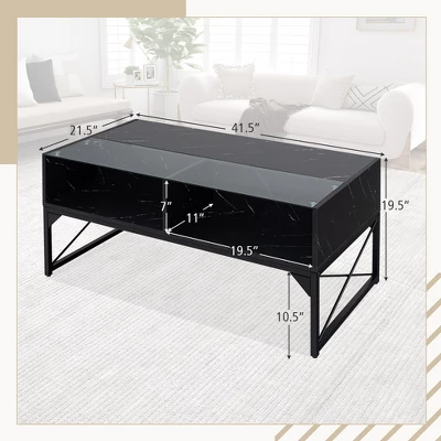 Tangkula High-gloss LED Coffee Table W/ Faux Marble & Tempered Glass Top 4 Storage Cubes 10 Tangkula High-gloss LED Coffee Table W/ Faux Marble & Tempered Glass Top 4 Storage Cubes - Image 8