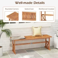 Tangkula 51 Inches Acacia Wood Outdoor Bench W/ Slatted Seat & X-Shaped Frame -Beauty house GUEST 6d15be13 ac9e 4b49 8a1f 7732fb224577 1