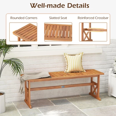 Tangkula 2 PCS 51 Inches Acacia Wood Outdoor Bench W/ Slatted Seat & X-Shaped Frame 7 Tangkula 2 PCS 51 Inches Acacia Wood Outdoor Bench W/ Slatted Seat & X-Shaped Frame - Image 5