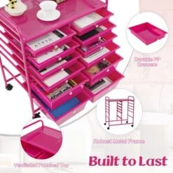 Tangkula Craft Organizers And Storage Cart - Rolling Cart With 12 Drawers Wheels Mobile Rolling Utility Cart Hot Pink -Beauty house GUEST 6d551e5e 057d 4b3f 8154 9928eb82f97a