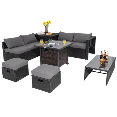 Tangkula 9PCS Furniture Set W/ 32" Fire Pit Table 50,000 BTU Square Propane Fire Pit Patio Gray 9 Tangkula 9PCS Furniture Set W/ 32" Fire Pit Table 50,000 BTU Square Propane Fire Pit Patio Gray - Image 7