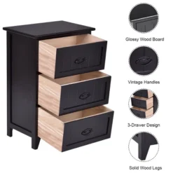 Tangkula 3 Drawers Nightstand End Table Storage Wood Side Bedside Black -Beauty house GUEST 6da3ebad 3ccb 47f4 baac cbf2b7402979