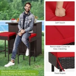 Tangkula 3PCS Patio Wicker Rattan Bar Set Table W/2 Cushioned Stools -Beauty house GUEST 6dd57418 8de5 4727 a6ae ed1005d30f9e