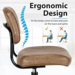 Tangkula Leisure Office Chair Mid-back Swivel Task Chair PU Leather Adjustable Armless Chair Retro Design Black / Brown -Beauty house GUEST 6de1a623 d36d 44b7 bcf0 63a1b66e6e75