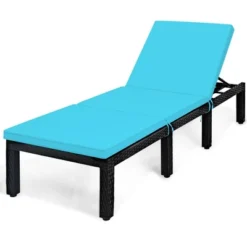 Tangkula Adjustable Rattan Patio Chaise Lounge Chair Couch W/ Turquoise Cushion -Beauty house GUEST 6e04e8a1 7ca9 4354 b157 115746115a5c