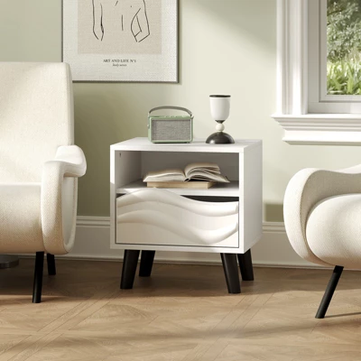 Tangkula Nightstand W/ Drawer 3D Wavy Pattern & Open Shelf Small Sofa Couch Side Table 4 Tangkula Nightstand W/ Drawer 3D Wavy Pattern & Open Shelf Small Sofa Couch Side Table - Image 2