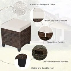 Tangkula Set Of 2 Patio Rattan Ottoman Footrest Garden Outdoor W/ Brown/Turquoise/Navy Cushion -Beauty house GUEST 6e225ad4 c1a4 41d5 aff6 c9801ba9b3d1