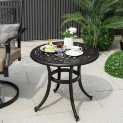 Tangkula Cast Aluminum Patio Table 24"Outdoor Round Side Table Anti-Rust Coffee Bistro Table