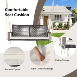 Tangkula 2-Seat Rattan Porch Swing Chair Outdoor Wicker Swing Bench W/ Seat Cushion -Beauty house GUEST 6e6c8804 3f50 4390 9188 ddc9fd9a3ae7