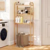 Tangkula Bamboo Over The Toilet Storage Shelf W/3-tier Open Shelf Adjustable Shelves