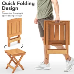 Tangkula Outdoor Folding Side Table Hardwood Patio Bistro Table W/ Slatted Tabletop & X-shaped Legs -Beauty house GUEST 6e77bc17 b8fa 4be3 aec6 ab86c2db9a8e