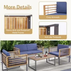 Tangkula 4PCS Acacia Wood Patio Conversation Set Outdoor Furniture Set W/ Navy Cushions 9 Tangkula 4PCS Acacia Wood Patio Conversation Set Outdoor Furniture Set W/ Navy Cushions -Beauty house GUEST 6ea0b9f3 8743 4c5c 8aee 190a16b83897