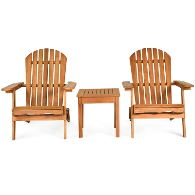 Tangkula Outdoor 3 Pieces Adirondack Chair Patio Furniture Set Eucalyptus Wood 7 Tangkula Outdoor 3 Pieces Adirondack Chair Patio Furniture Set Eucalyptus Wood - Image 5
