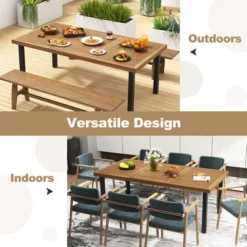 Tangkula 8-Person Dining Table 79" W/ 1.9" Umbrella Hole Acacia Wood Adjustable Foot Pads -Beauty house GUEST 6f3742cb e945 4711 8a38 9878afc7a92c