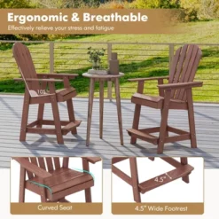 Tangkula 4 PCS Tall Adirondack Chair HDPE Outdoor Bar Stools With Armrests 4.5” Wide Footrest Patio Adirondack Barstools Balcony Chairs Brown -Beauty house GUEST 6fcd7800 05ac 4898 a509 cd80750eea85