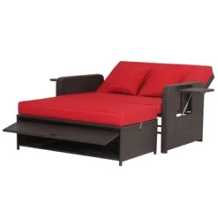 Tangkula Rattan Loveseat Set Daybed Lounge Storage Ottoman Side Tables Adjust Red Patio -Beauty house GUEST 6fcfd786 8d80 4601 badc b32e2f4ea259