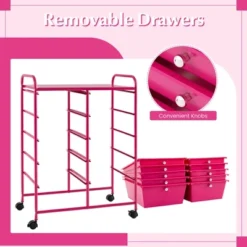 Tangkula 10 Drawers Rolling Cart Classroom Organizers Storage Cart With Wheels For Teacher Office Home School Supplies Tool Craft Hot Pink -Beauty house GUEST 6ffa1d58 b6c2 4601 aa1e 29b888630234