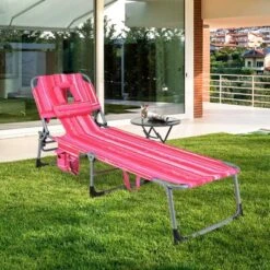 Tangkula Lounge Chair Beach Chair W/ Face Arm Hole Detachable Pillow Adjustable Backrest Side Pocket Outdoor Folding Chaise Sunbathing Chair Hot Pink -Beauty house GUEST 700cfad1 8f7a 4c71 bc98 c2ba6b0b1a12 1