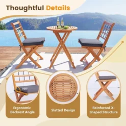 Tangkula 3 Piece Patio Wood Bistro Set Folding Table Chair Set W/Soft Seat Cushions Acacia Wood Frame High-Back Portable Chairs -Beauty house GUEST 701a7e64 6205 4457 8ce8 c1d9be7eb592