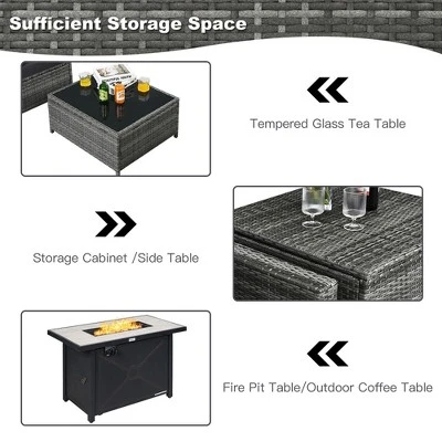 Tangkula 9 PCS Patio Rattan Furniture Set Fire Pit Table Storage Black W/ Cover 11 Tangkula 9 PCS Patio Rattan Furniture Set Fire Pit Table Storage Black W/ Cover - Image 9