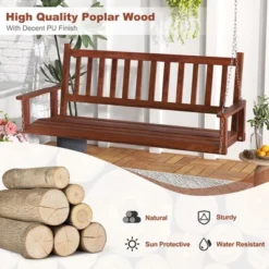 Tangkula 5FT Wooden 3-Person Porch Swing Chair W/ Adjustable Galvanized Metal Chains -Beauty house GUEST 7055928e 0ffe 4458 ac37 fa5d5a23b123