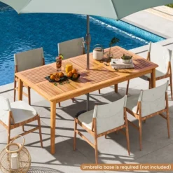 Tangkula Outdoor Acacia Wood Dining Table For 6 People 67” X 35” Rectangular Patio Bistro Table With Built-in Umbrella Hole Picnic Table For Porch -Beauty house GUEST 706d04cb 44c5 4253 a1ca 698245592c39