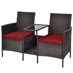 Tangkula Patio Loveseat 2 Person Cushioned Seats With Center Table Outdoor Rattan Furniture Set Turquoise/ Red -Beauty house GUEST 70820560 b4e5 4f6f beb5 d9159157cd66