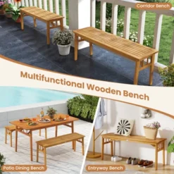 Tangkula 2 PCS Acacia Wood Outdoor Bench 48" Long Backless Wooden Picnic Bench W/ Slatted Seat -Beauty house GUEST 70af6495 b116 4756 8848 dc23f980161f