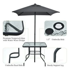 Tangkula 6-Piece Patio Dinning Sets Garden Table Set Outdoor Folding Chairs & Glass Table Set W/ Umbrella Grey -Beauty house GUEST 71375e62 e515 4486 b0e5 c67c84f25cff