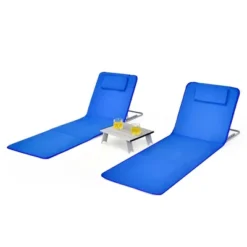Tangkula 3PCS Folding Beach Mat Set Adjustable Beach Lounge Chair & Side Table Set -Beauty house GUEST 71448949 5f17 44a4 8bda b8c6d37dec91