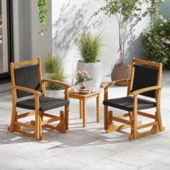 Tangkula 2PCS Patio Rattan Glider Chair W/ Acacia Wood Frame & Wicker Seat Back Armrests -Beauty house GUEST 7149c07c 8026 4bcb bd64 1187e1166698