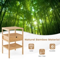 Tangkula Bamboo Nightstands Set Of 2 W/ Pull-out Drawer And Storage Shelf Wood Natural -Beauty house GUEST 71c143c3 2759 4b5b b035 024065e61a77