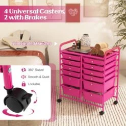 Tangkula Craft Organizers And Storage Cart - Rolling Cart With 12 Drawers Wheels Mobile Rolling Utility Cart Hot Pink -Beauty house GUEST 71cc11fc b91e 4594 9db1 cd020f998f4a