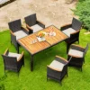Tangkula 7PCS Patio Rattan Furniture Set Outdoor Conversation Set W/Cushions Acacia Wood Table -Beauty house GUEST 71db5422 aaed 4c20 a1f8 78a81b6ad939