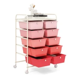 Tangkula 10-Drawer Rolling Storage Cart Tools Scrapbook Paper Organizer On Wheels Pink Gradient -Beauty house GUEST 71ea5ee1 c001 44cf abd7 f6f55861ff64