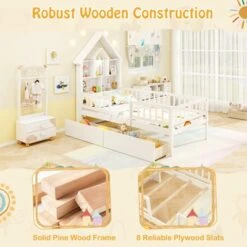 Tangkula Twin Size House Bed W/ 2 Drawers Kids Montessori Bed W/ Storage Headboard -Beauty house GUEST 71eb8fea 2d5e 4ad5 a70a ce56545940ba
