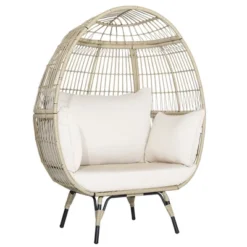Tangkula Patio Rattan Oversized Wicker Egg Chair Stationary Lounge Basket W/ 4 Soft Cushions -Beauty house GUEST 71f753b4 afa7 4f9e b247 05073fe01732