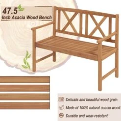 Tangkula 2-Person Acacia Wood Bench Outdoor Slats Loveseat Chair With Armrest Backrest Sturdy Frame 800lbs Load Capacity -Beauty house GUEST 71ff1d33 ac05 4551 9903 6363c73f682c