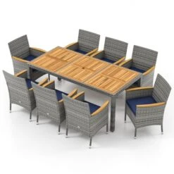 Tangkula 9 Pieces Patio PE Wicker Dining Set Outdoor Acacia Wood Table & Chairs -Beauty house GUEST 72540c4d c6e4 4fb6 9814 3ea7b89da138