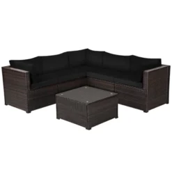 Tangkula 6 PCS Patio Rattan Furniture Set Outdoor Wicker Conversation Sofa Set W/Tempered Glass Coffee Table -Beauty house GUEST 727e767e a7f8 40d7 add4 8755ef59748b