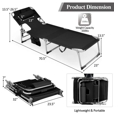 Tangkula Beach Lounge Chair Reclining Chair With 5 Adjustable Positions Detachable Pillow &Hand Ropes Blue/Black/Gray/Turquoise/Beige/Pink 5 Tangkula Beach Lounge Chair Reclining Chair With 5 Adjustable Positions Detachable Pillow &Hand Ropes Blue/Black/Gray/Turquoise/Beige/Pink - Image 3