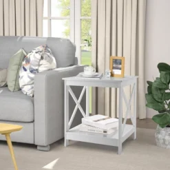 Tangkula Set Of 2 Accent End Table 2-Tier Sofa Side Table Nightstand W/ X-Shaped Frame White -Beauty house GUEST 72bf7566 ebd5 40cb 87ac f1b47e9f92ee