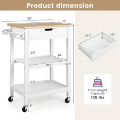 Tangkula 3-Tier Kitchen Island Cart Rolling Service Trolley W/ Bamboo Top Shelves -Beauty house GUEST 72c8f68d 4356 4c53 a82d 593c1bd9bcf0