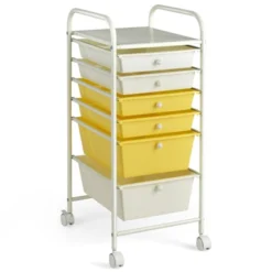 Tangkula 6 Drawer Scrapbook Paper Organizer Rolling Storage Cart For Office School Yellow
