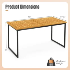 Tangkula 55” Patio Dining Table 6 People Acacia Wood Dining Table With Slatted Tabletop U-shaped Frame Adjustable Foot Pads -Beauty house GUEST 7364dbe5 209a 4a60 a4c1 32506c55eea8