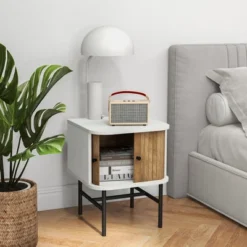 Tangkula Set Of 2 Nightstand Compact Modern End Side Table W/ Sliding Doors -Beauty house GUEST 737b9880 3357 41b7 949e a42cb1bd7e73