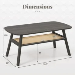 Tangkula 2-Tier Coffee Table W/ Rattan Storage Shelf & Rubber Wood Legs For Living Room -Beauty house GUEST 74327928 27c7 4242 8b72 718c415a0da0