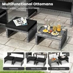 Tangkula 2 Pieces Patio PE Rattan Ottomans With Soft Zippered Cushions For Deck Frame -Beauty house GUEST 74675615 1031 4ea1 b431 bbf178f9c356