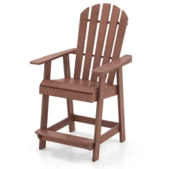 Tangkula Tall Adirondack Chair HDPE Outdoor Bar Stools With Armrests 4.5” Wide Footrest Patio Adirondack Barstools All-Weather Balcony Chairs Brown -Beauty house GUEST 749886f6 ef09 4e94 bbec 9992fdaaaa56