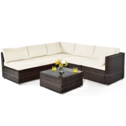 Tangkula 6PCS Wicker Patio Sectional Conversation Furniture Set With Seat Cushions & Coffee Table -Beauty house GUEST 74a8137d 5188 4e67 8ebf 70d7cb558260
